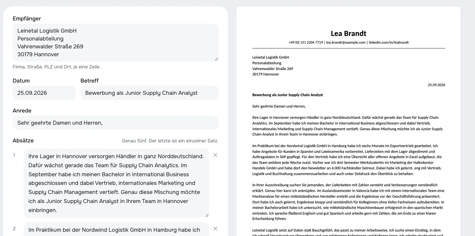 An application with cover letter and CV